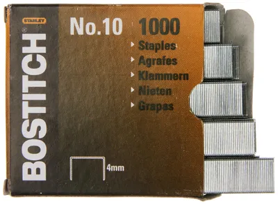 Produktbild von Bostitch Heftklammern No.10, Klammerpack, 4 mm, 9 mm, 1000 Heftklammern, Stahl, Stahl