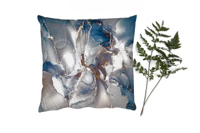 Produktbild von MuchoWow® Zierkissen Sofakissen Wohnzimmer Dekokissen 40x40 cm Marmor - Grau - Blau - Luxus - Gold - Foto Kissen - Schlafzimmer Dekoration
