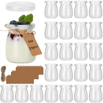 Produktbild von Joghurtgläser 120 ml - 24 Stück - Mit Deckel - Dessertgläser - Marmeladengläser - Für Mousse - Hochwertige Qualität - Kleine Marmeladengläser