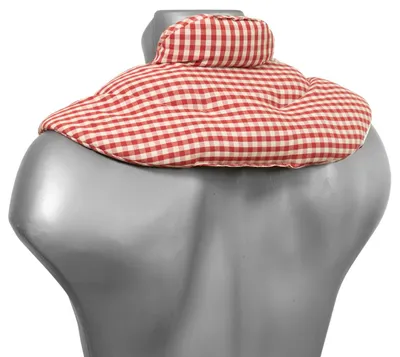 Produktbild von Nackenhörnchen mit Stehkragen Bio-Stoff rot-weiß. Kirschkernkissen. Nackenkissen Wärmekissen - Nacken-Heizkissen für Mikrowelle und Backofen