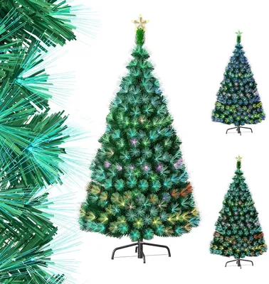 Produktbild von LARS360 Künstlicher Weihnachtsbaum 240 cm mit LED-Beleuchtung und farbiger Glasfaser, Tannenbaum mit Spitzenstern, Metallständer