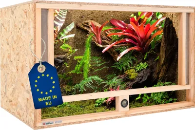 Produktbild von ITA Holz Terrarium 100х60х60 cm mit Frontbelüftung & Integriertem Hygrometer - Holzterrarium aus OSB-3 Platten - Terrarien für Reptilien, Schlangen, Amphibien - EU Produkt,