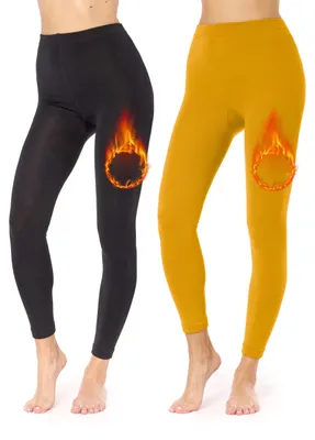 Image de Merry Style Lot de 2 leggings femme MS-ATX-441 (Noir/Moutarde, 3XL-4XL)
