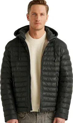 Produktbild von Milestone - Herren Lederjacke Steppjacke Lammnubuk Kapuze schwarz : 54