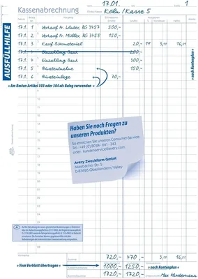 Produktbild von Formularbuch Kassenabrechnung A4 VE=5x2x50 Blatt mit Ausfüllhilfe