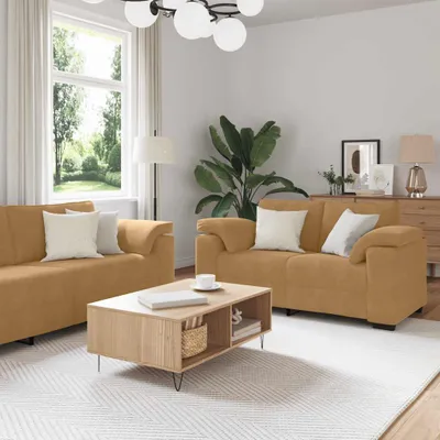 Produktbild von 3-tlg. Sofagarnitur mit Kissen Braun Samt, Schlafsofas DesignMöbel Neu