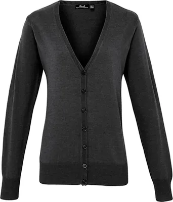 Produktbild von Premier Workwear PR697 | Damen Button Through Knitted Cardigan + - Farbe: Charcoal - Größe: XS (8)