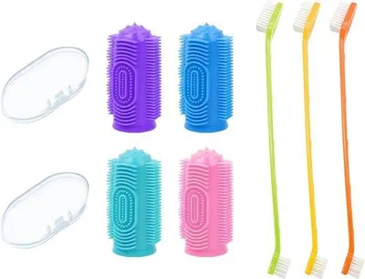 Image de Kit de brossage dentaire pour chiens, poils souples, 4 pièces, long