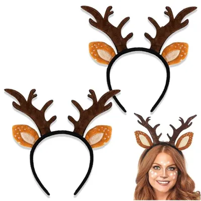 Produktbild von Weihnachtsstirnband - 2er Set - Rentierohren Stirnband - Rentiergeweih Haarreif - Weihnachtlicher Kopfschmuck - Für Frauen, Kinder und Erwachsene