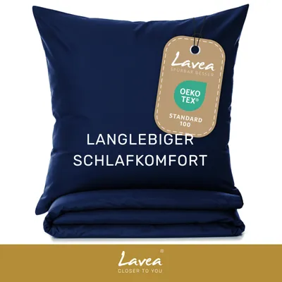 Produktbild von Lavea® Bettwäsche aus Mikrofaser – Bettwäsche-Set mit 2 Bettbezüge 220x240 cm, 2 Kissenbezüge 80x80 cm, weich, atmungsaktiv, hypoallergen - Navyblau