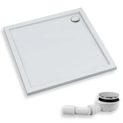 Produktbild von Duschwanne Quadratisch 100x100x4,5 Sanitäracryl Duschtasse Glatt | Ablaufgarnitur ⌀90 mm im SET | Anti-Rutsch Duschbecken | BADLAND CASPAR NEW