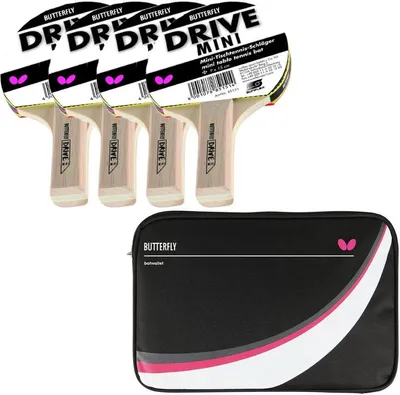 Produktbild von Butterfly 4x Tischtennisschläger Drive Mini + Tischtennishülle Drive Case II | Tischtennisset Tischtennis Set TT