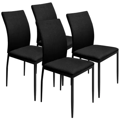 Produktbild von HOMELUX Esszimmerstühle 4er Set Küchenstuhl mit Hoher Rückenlehne Gepolsterte Sitzfläche aus Leinen, Modern Stühle, Metallbeine bis 110 kg, schwarz