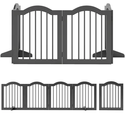 Produktbild von Absperrgitter Hund Freistehendes Schutzgitter mit Füßen, Klappbar Hundegitter, 4 Paneelen, 208 x 29,5 x 61 cm, Schwarz
