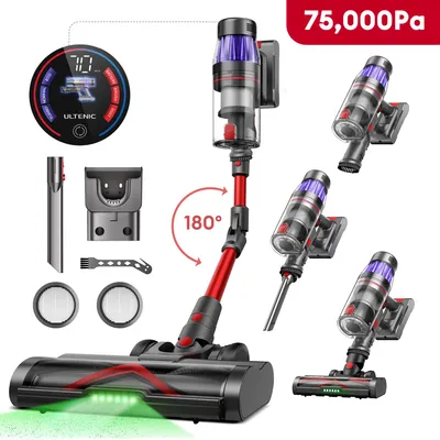 Produktbild von Ultenic UL16F Akku Staubsauger Kabellos 75000PA/70 Min, 180°flexibles Biegegelenk, selbststehendes , Anti Tangle für Hartböden Teppich Tierhaare