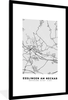 Produktbild von MuchoWow® Gerahmtes Poster Esslingen Am Heckar- Karte - Stadtplan - Deutschland 60x90 cm - Poster mit Schwarzem Bilderrahmen Wandposter Rahmen Foto Bilder - Dekoration - Wandposter Wohnzimmer - Hochwertig