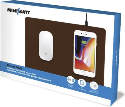 Produktbild von Minibatt Powerpad - Mauspad mit drahtlos Ladegerät - Wireless Charging Mousepad - QI Charging - Braun