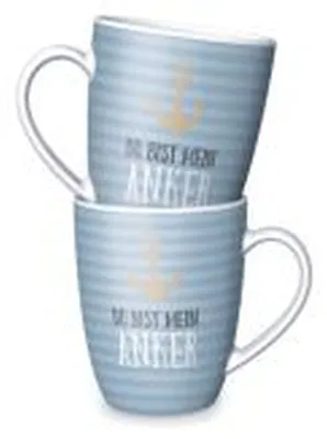 Produktbild von Becher Tasse DU BIST MEIN ANKER blau gestreift 250ml Maritim Porzellan LaVida