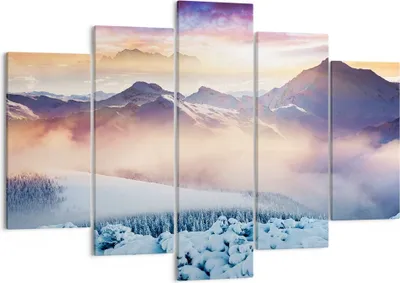 Produktbild von Bild auf Leinwand - Leinwandbild - Berge Schnee Winter - 150x100cm - Wand Bild - Wanddeko - Leinwanddruck - Bilder - Kunstdruck - Wanddekoration - Leinwand bilder - Wandkunst - EA150x100-3596