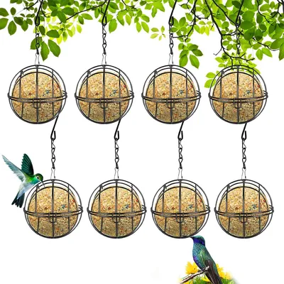 Produktbild von 8-teiliges Set Vogelfutterkugel-Halter mit Klappdeckel, zum Aufhängen, geeignet für Wildvögel im Garten, auf dem Balkon und anderen Bereichen
