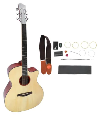 Produktbild von 40 Zoll Akustikgitarre, Folk-Gitarre, Musikinstrumente, Geschenk für Kinder und Anfänger, Naturholzfarbe