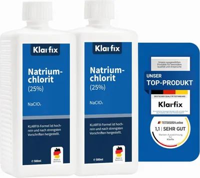 Produktbild von Natriumchlorit 25 % | Starkes Oxidationsmittel zur Herstellung von Chlordioxid | Für Wasseraufbereitung, Desinfektion & Bleichmittel | Technisches Konzentrat (2x 500ml)