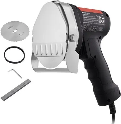 Productafbeelding van Elektrisch snijmes, 80 Watt, roestvrijstalen gyroscoopmes, 2 messen, instelbare snijdikte van 0-8 mm, geschikt voor professioneel snijden van döner en kebab