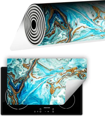 Produktbild von Herdabdeckplatte abdeckung Glaskeramikkochfeld abdeckplatte 90x52 cm Anti Rutsch Matte Aufrollbar, Marmor Blau