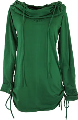 Produktbild von Longshirt, Minikleid mit Weiter Schalkapuze - Smaragdgrün, Damen, Baumwolle,Elasthan, Größe: S