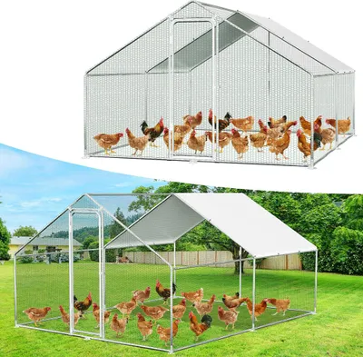 Produktbild von Faziango Freilaufgehege 3x4x2m - Hühnerstall aus Metall begehbar mit 12 m² Lauffläche, Tür & Riegel - Freigehege für Hühner, Kleintiere & Pflanzen
