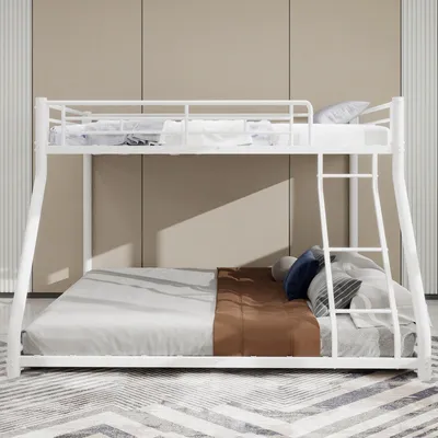 Obrázok produktu pre Sweiko Twin Over Full kovová poschodová posteľ, Heavy Duty kovová poschodová posteľ rám, poschodová posteľ Twin Over Full s rebríkom a plnou dĺžkou zábradlia pre teenagerov dospelých, bez hluku
