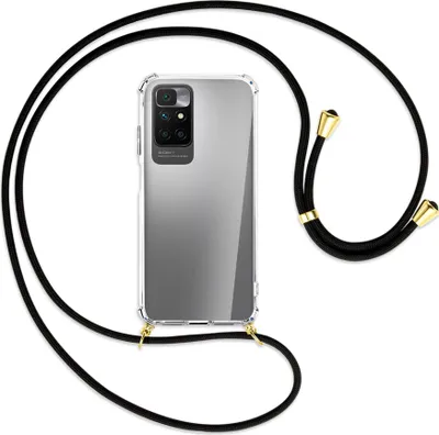 Produktbild von Handykette Backcover-Schutzhülle mit Band (Metall goldfarben) für Xiaomi Redmi 10 - schwarz