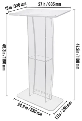 Image de Pupitre en acrylique transparent - Pupitre de présentation - Présentoir pour discours - Pupitre - Mobilier de présentation - Hauteur : 120 cm
