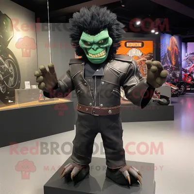 Imagen del producto de Personaje REDBROKOLY de disfraz de mascota Black Frankenstein S Monster vestido con una chaqueta Moto y almohadillas para los pies
