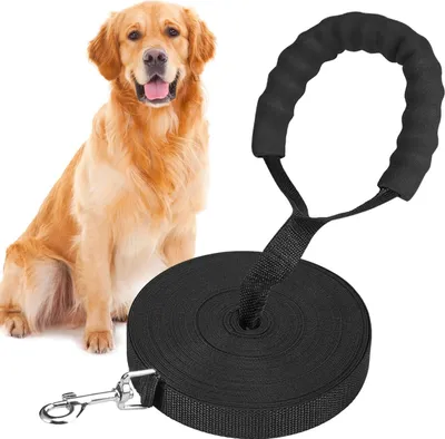 Produktbild von Hundeleine, schwarze Hundeleine, Schleppleine 10 m, Langlaufleine mit gepolstertem Griff, Schleppleine für Hunde mit Karabinerhaken, Schleppleine für Hunde, für mittelgroße und große kleine Hunde