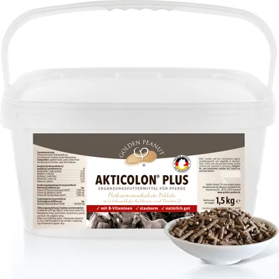 Produktbild von GOLDEN PEANUT Akticolon® Plus Flohsamenpellets 1,5 kg – Bentonit, prebiotisch, Vitamin B Komplex, Flohsamenschalen Pferd, das Original
