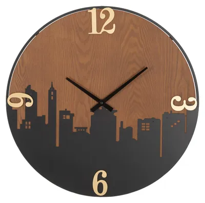 Productafbeelding van Mauro Ferretti wandklok, model "city", diameter 60 cm, hoogte 2 cm, donkerbruin