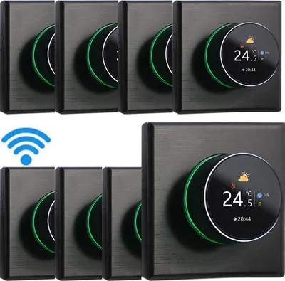 Produktbild von 8X WIFI Smart Thermostat, Digital LCD Raumthermostat Farbbildschirm Wandthermostat Fussbodenheizung fuer 3A Warmwasserbereitung mit Hintergrundbeleuchtung/Temperatur/Sensor/Zeittemperaturkalibrierung,Schwarz