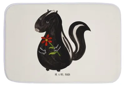 Produktbild von Mr. & Mrs. Panda Badematte Stinktier Blume - Weiß - Geschenk, Skunk, Wildtier, Badteppich, Träume, Badezimmerteppich, duschmatte, Raubtier, Badezimmer Matte, Badvorleger