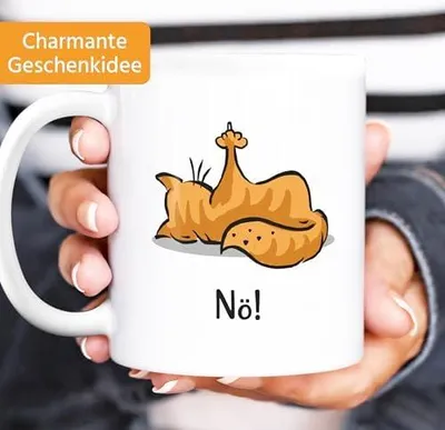 Produktbild von ® Kaffee-Tasse Spruch Katze Nö Keine Lust Mittelfinger Büro lustige Kaffeebecher Uni-weiss Keramik-Tasse