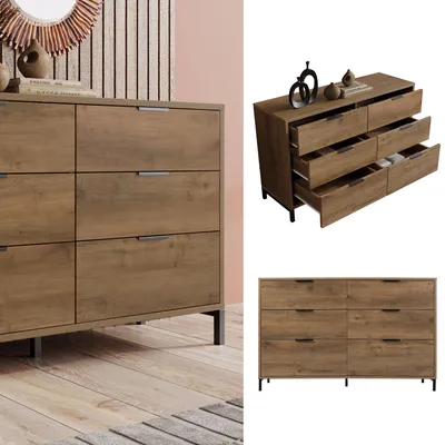 Produktbild von Kommode Sideboard 6 Schubladen 120x76x40 Dunkle Eiche Highboard