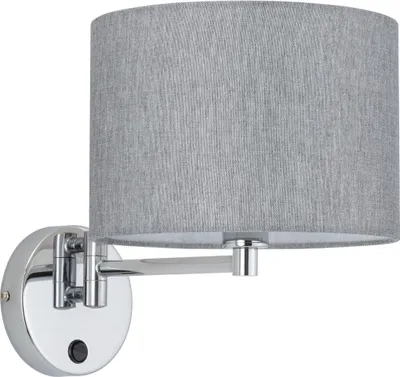 Produktbild von Wandleuchte mit Schalter Metall Stoff 26 cm hoch Chrom Grau E14 Kugelschirm Modern