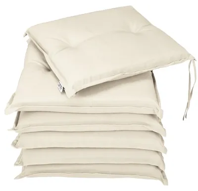 Produktbild von DETEX® Sitzkissen Stuhl 6er Set Wasserabweisend 47x42cm Befestigungsriemen Waschbar Reißfest Stuhlkissen Sitzauflage Sitzpolster Gartenstuhl Creme