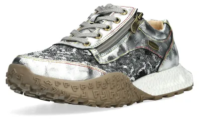 Produktbild von Laura Vita Damen Pailletten glänzende Details Reißverschluss Sneaker EVITAO 03, Größe:38 EU, Farbe:Silber