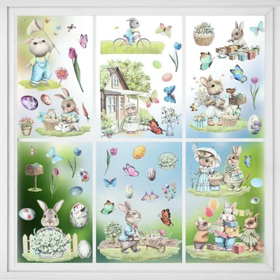 Productafbeelding van Paasdecoraties voor ramen, 9 vellen, PVC, zelfklevend, herbruikbaar, decoratie voor kinderkamers
