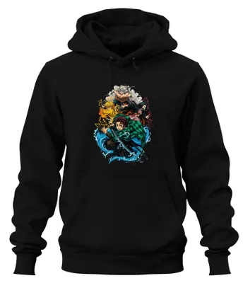 Immagine prodotto di Ammazzademoni Kimetsu no Yaiba Tanjiro Nezuko Zenitsu Fan Gift Unisex Felpa con cappuccio, Nero, L