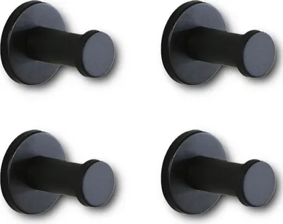 Produktbild von HOOZ 4x Handtuchhaken Edelstahl, Rostfrei Wandhaken für Innen und Außen, Garderobenhaken und Handtuchhalter Haken für Badezimmer, Toilette und Küche (Schwarz) (5 cm)