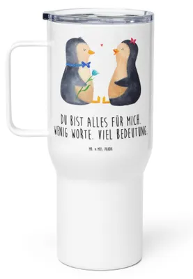 Produktbild von Mr. & Mrs. Panda thermosbecher Pinguin Pärchen - Weiß - Geschenk, Liebe, Hochzeitstag, Mehrwegbecher, Thermos-Becher, Kaffee-to-go-Becher, To-Go-Becher, Thermobecher