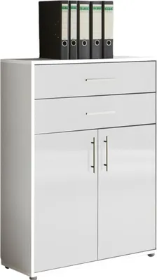 Produktbild von Aktenschrank TABOR in weiß / weiß Hochglanz mit zusätzlichen Schubkästen, Büroschrank, (BxHxT) 84,4x113,6x33 cm