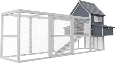 Zdjęcie produktu dla Kurnik z wybiegiem - Akcesoria dla zwierząt - Hodowla kur - Z budką lęgową - 310 x 150 cm - Szary i biały